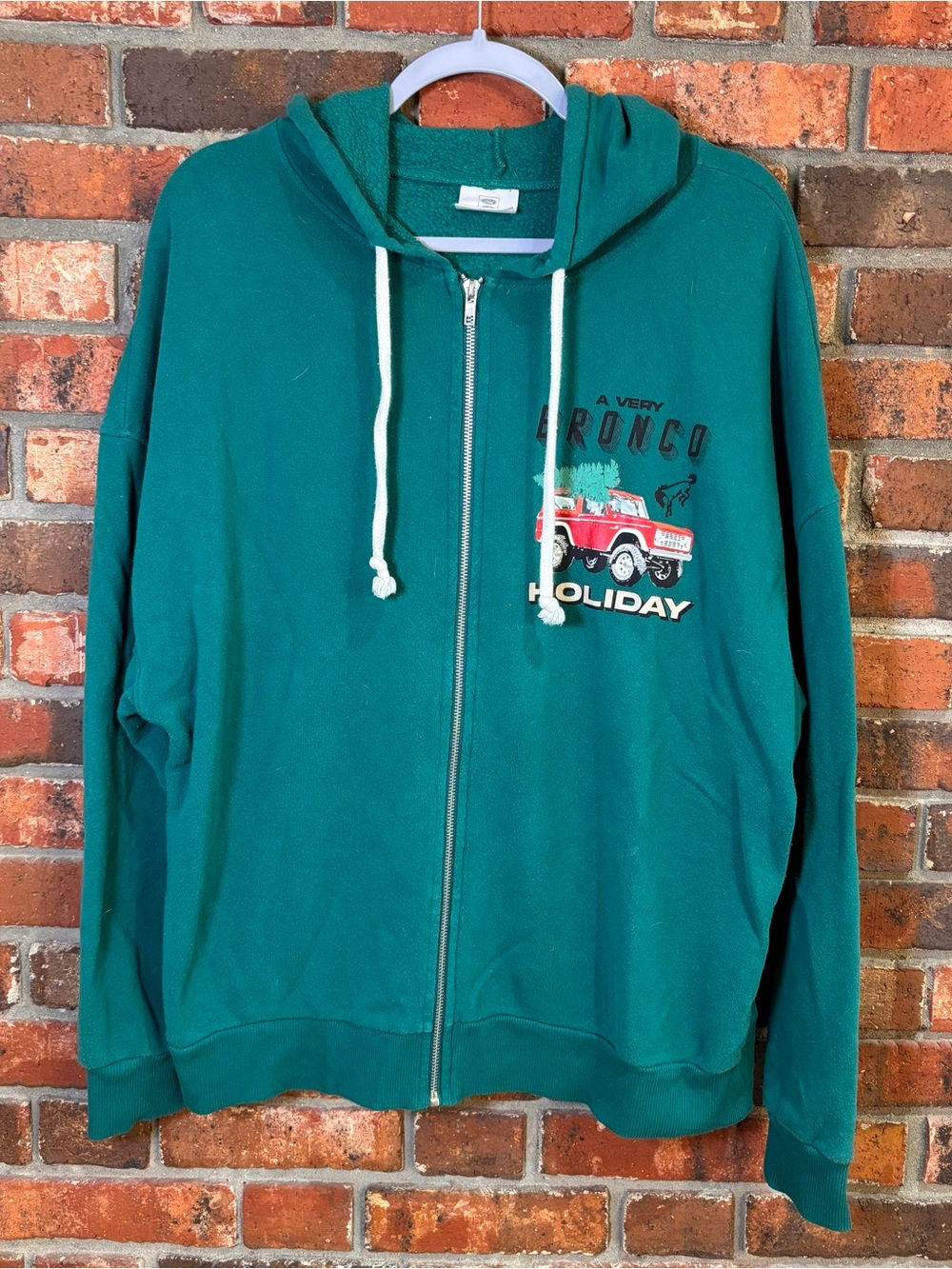 Ford mens Bronco holiday zip up hoodie green L